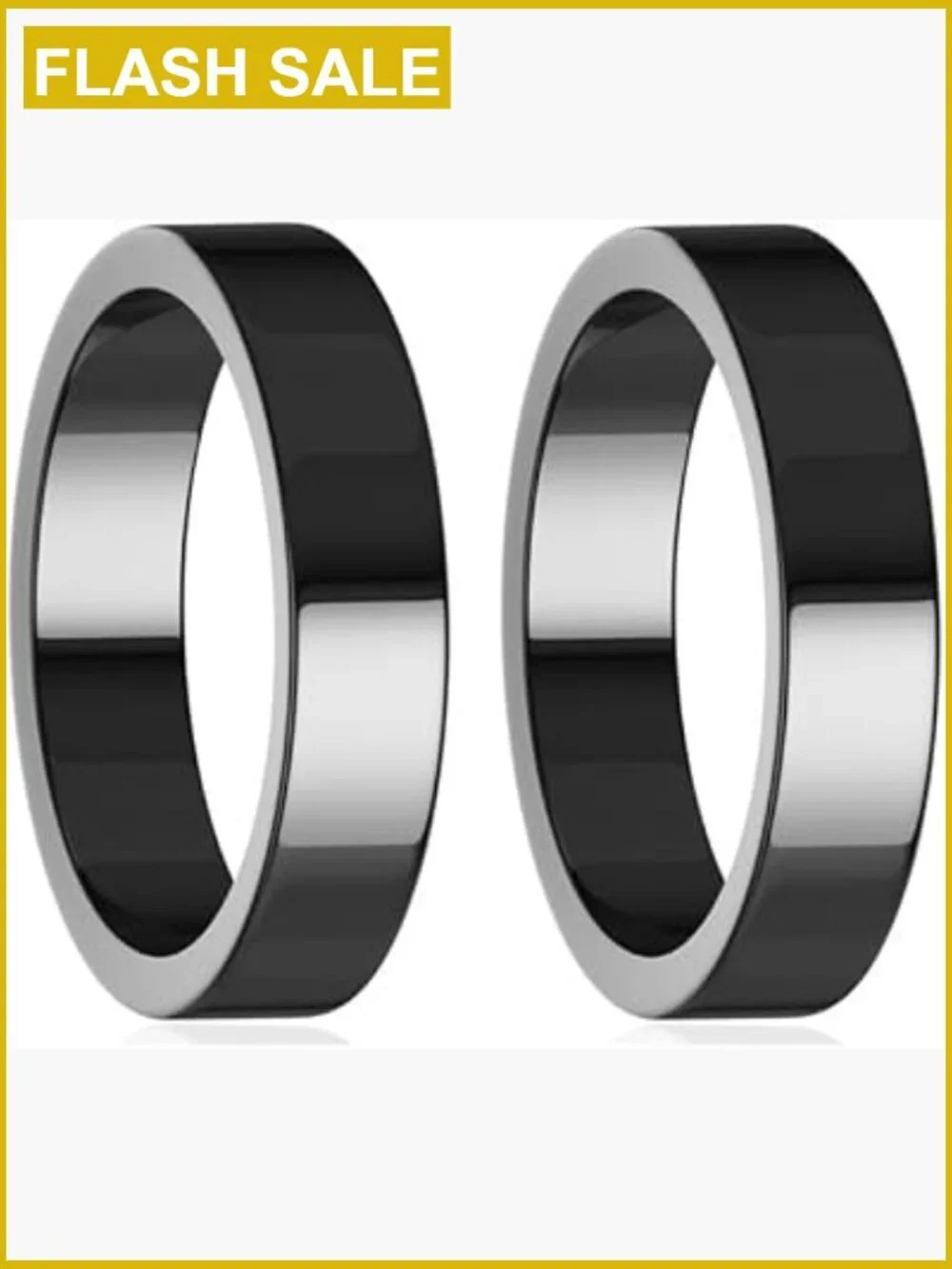 Genuine Hematite Magnetic Stone Band Ring Set, Size 6-13